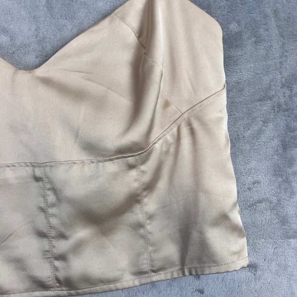 Abercrombie Fitch Y2K Satin Smocked Cami Top Champagne Gold Sweetheart Neckline - Picture 9 of 10